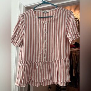 Madewell Striped Pink and White Button-Up Blouse